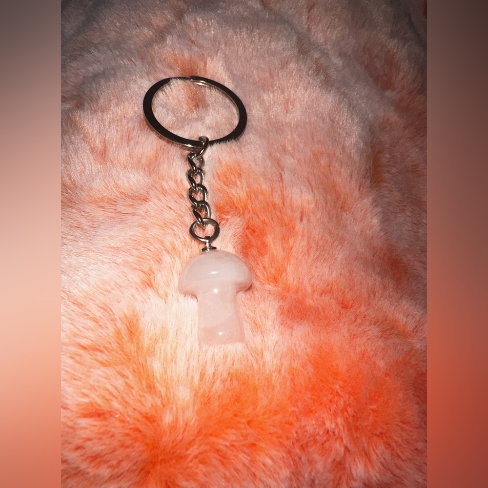 Rose Quartz Mushroom Keyring